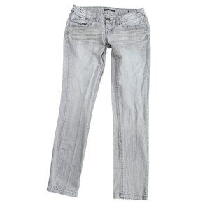 JS Jet Set Jeans Juniors 7 Gray Mid Rise Straight Leg Denim Studded Pants